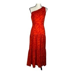 Taylor Womens Size 8 Orange One-Shoulder‎ Lined Ruffle-Trim Tiered Maxi Dress